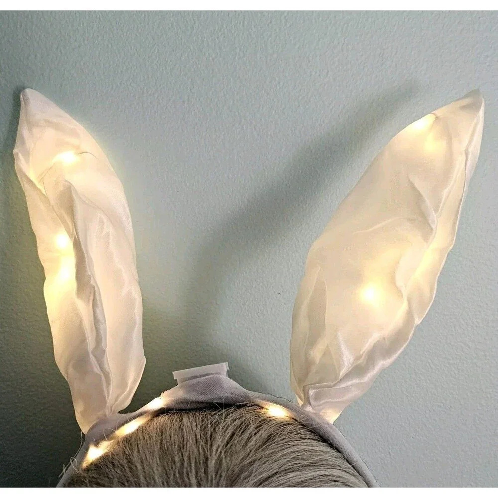 Lot of 2 LED Bunny Ear Headband Lights Halloween Costume Cosplay Black and White
